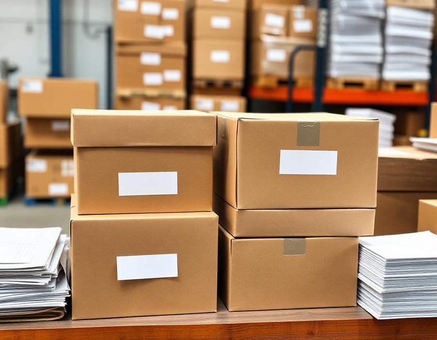 Packaged paper and envelope orders ready for dispatch